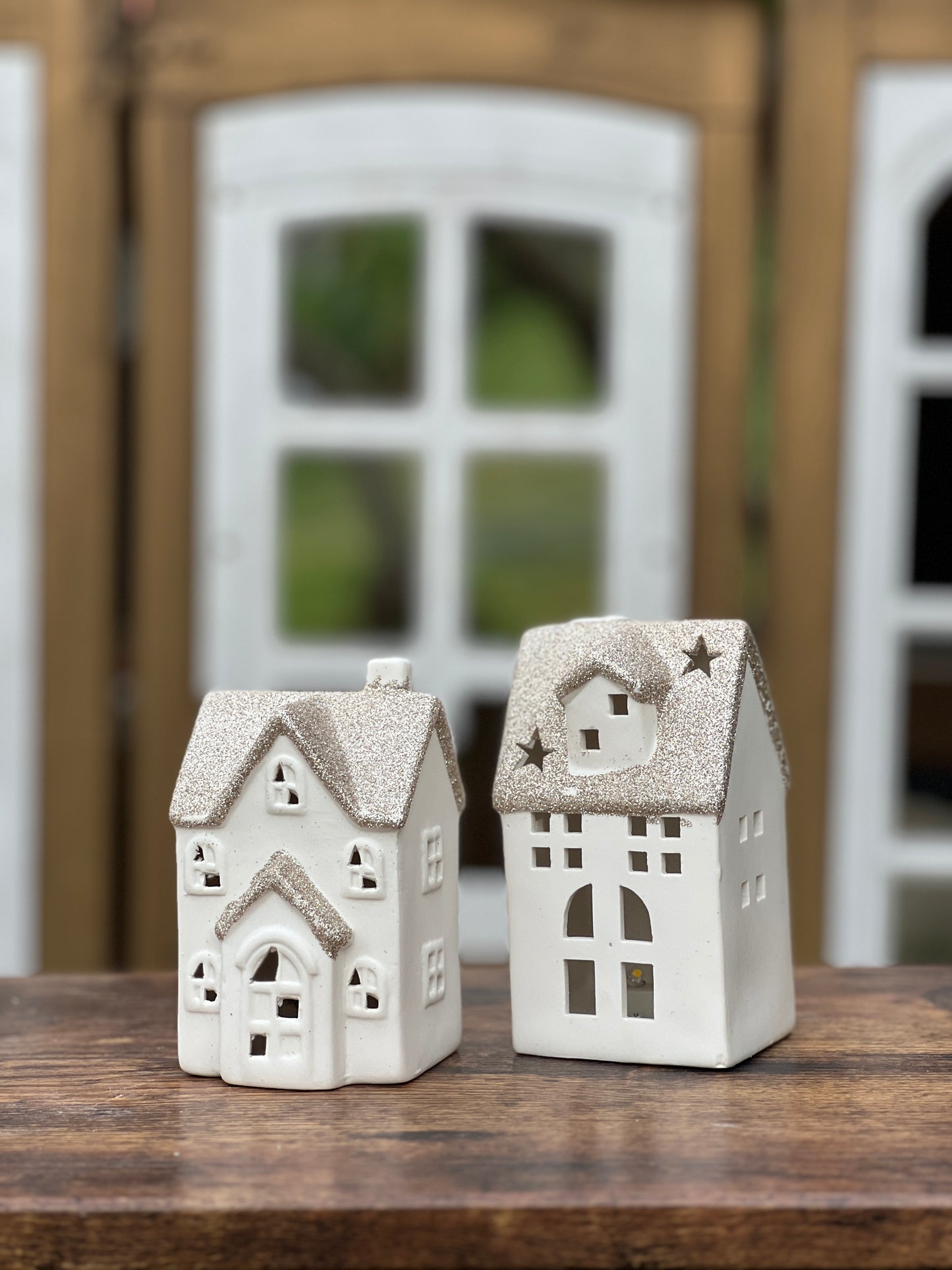 NA-DE-071 Decoración Casitas Doradas Musical x 2 Navidad