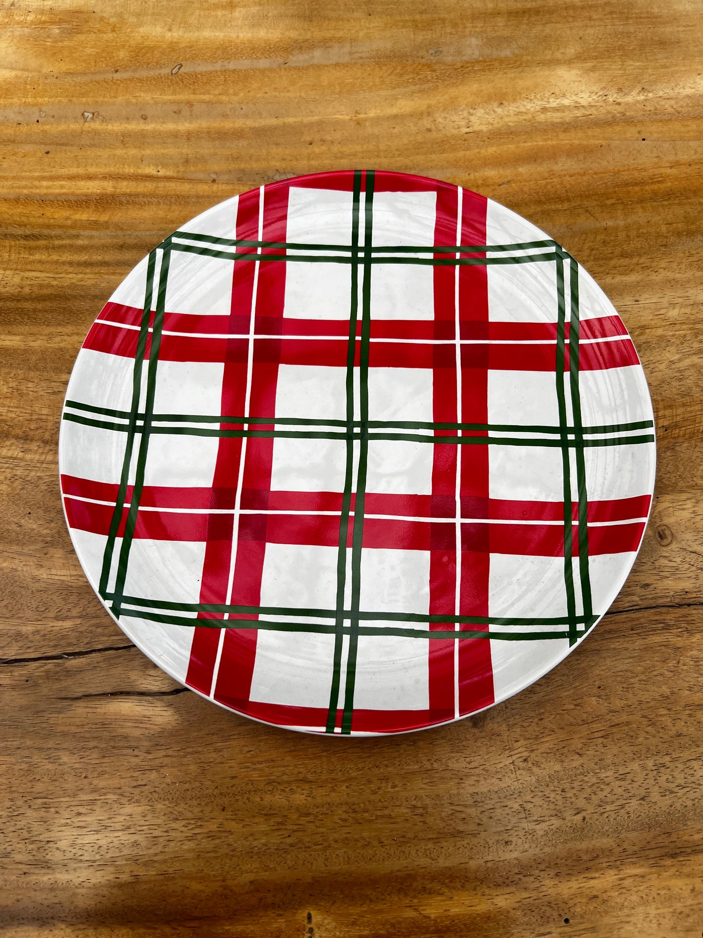 NA-PL-014 Plato Principal Cuadro Rojo Verde Blanco x 6 Puestos Navidad