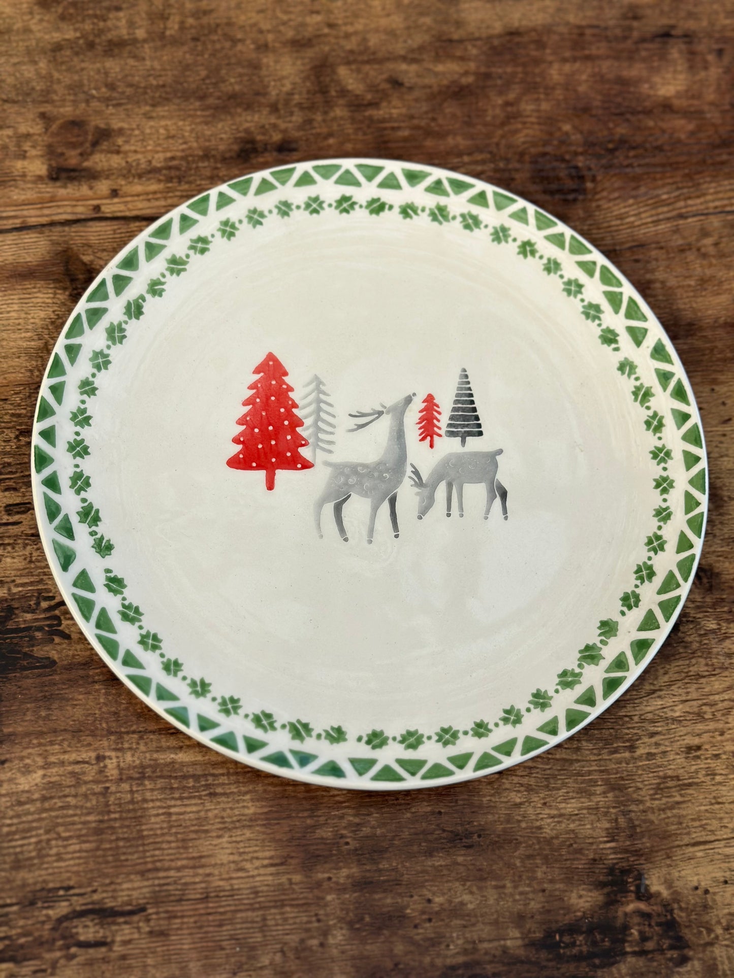 NA-PL-050 Plato Principal Reno y Arboles de Navidad x 8