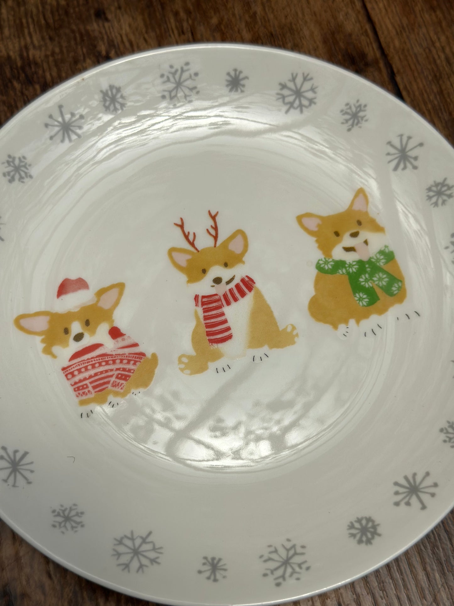 NA-PL-051 Plato Postrero Perros y Copos de Nieve Navidad x8