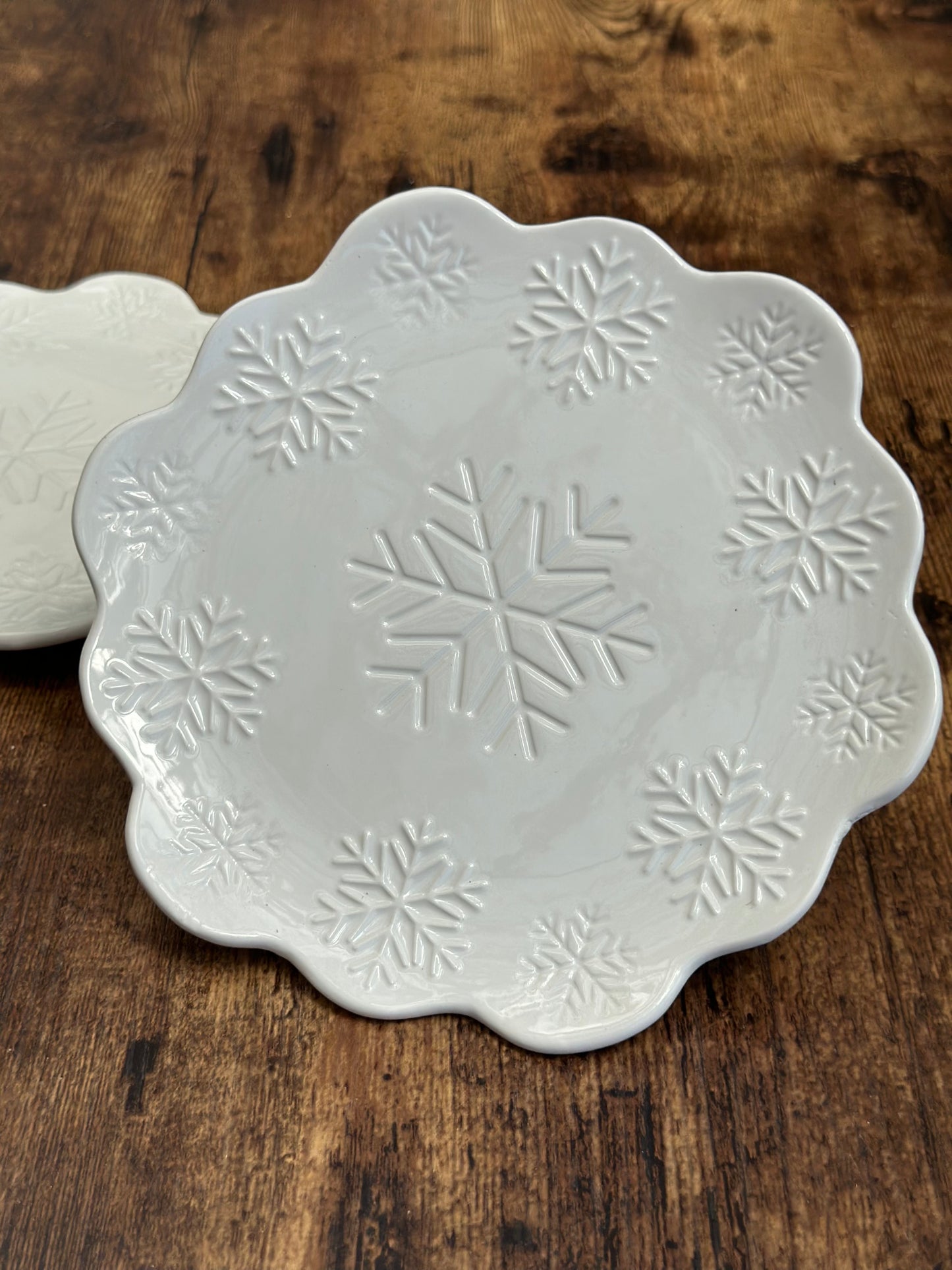 NA-PL-057 Plato Postrero Copo de Nieve Navidad. 8 Puestos