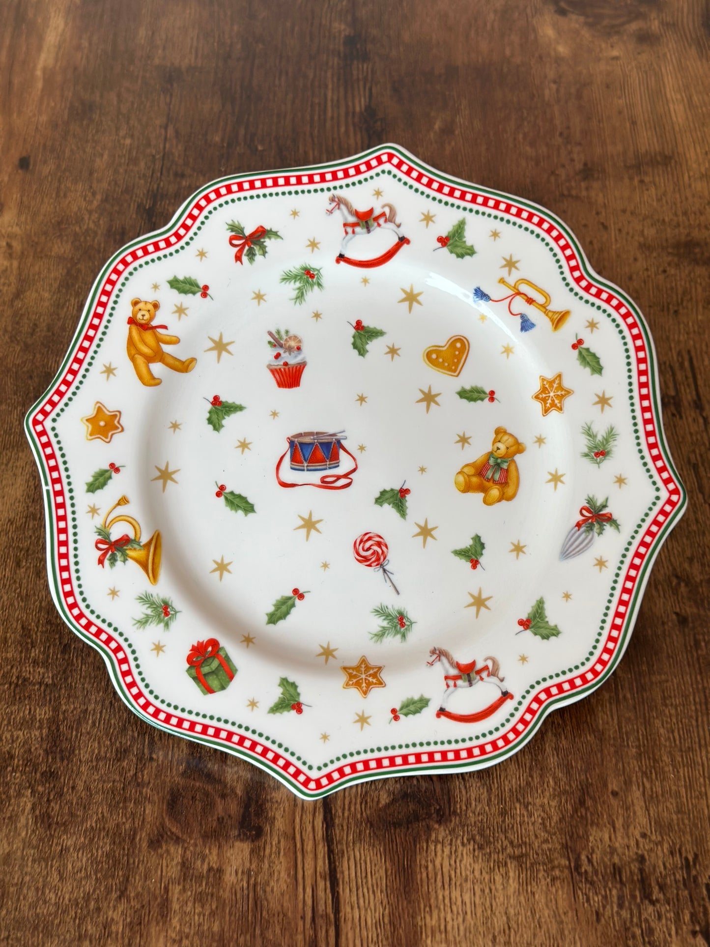 NA-PL-069 Plato Osos & Hojas de Navidad. Set x 4