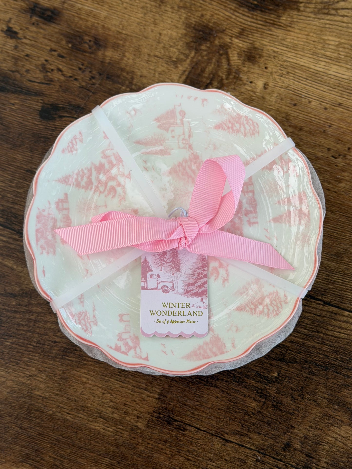 NA-PL-090 Plato Postrero Arboles de Navidad Rosa. Set x 8