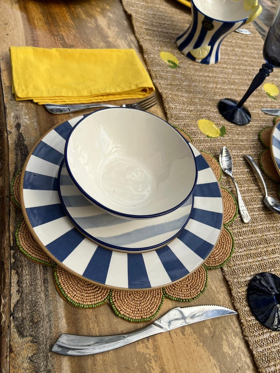 VE-PL-002 Platos Raya Gruesa Azul, Set x 8
