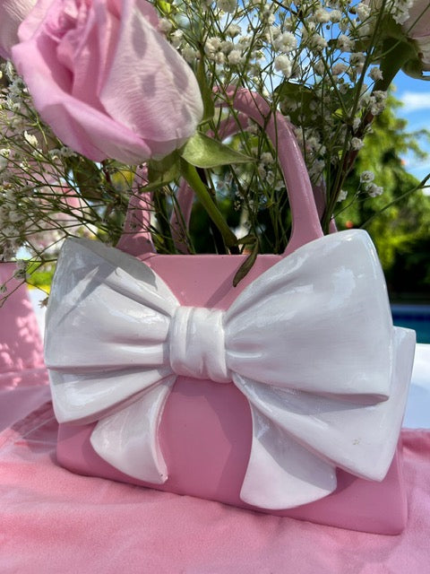 MA-DE-003 Bolso Cerámica Rosado con Moño Blanco