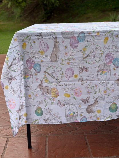 EA-MA-005 Mantel con Conejos Cafés, Huevos y Mariposas
