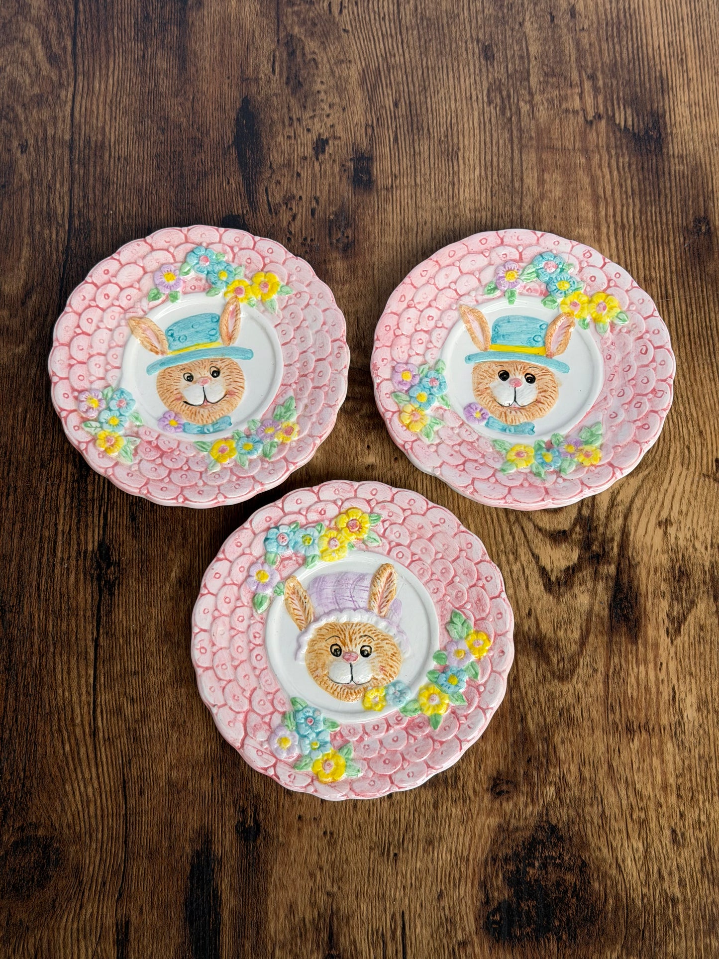 EA-PL-010 Platos Postreros Borde Rosado, apariencia Baldosa. Set x 3