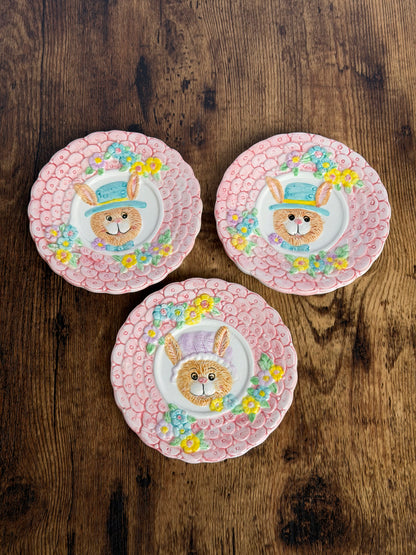 EA-PL-010 Platos Postreros Borde Rosado, apariencia Baldosa. Set x 3