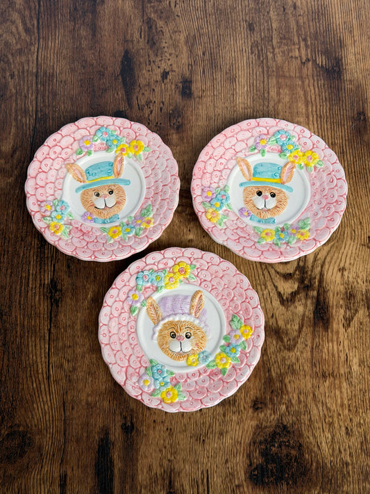 EA-PL-010 Platos Postreros Borde Rosado, apariencia Baldosa. Set x 3