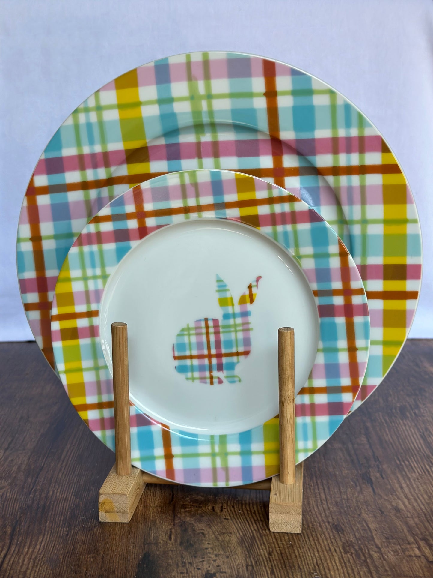EA-VA-001 Vajilla Puntos y Cuadros de Colores. 4 puestos 8 piezas