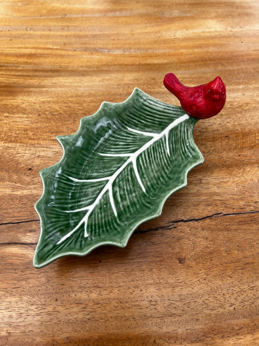 NA-BA-010 Bandeja Muérdago con Cardenal Navidad