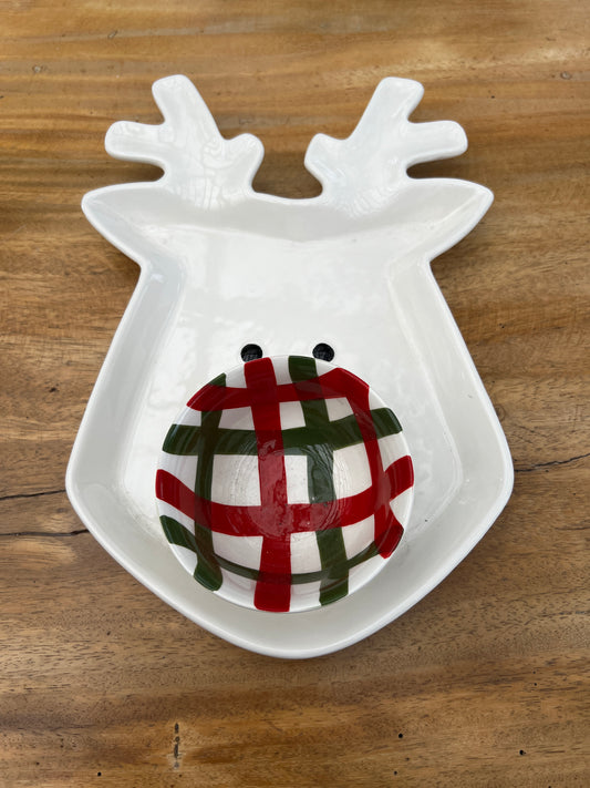 NA-BA-011 Bandeja Reno con Salsera Rayas Navidad