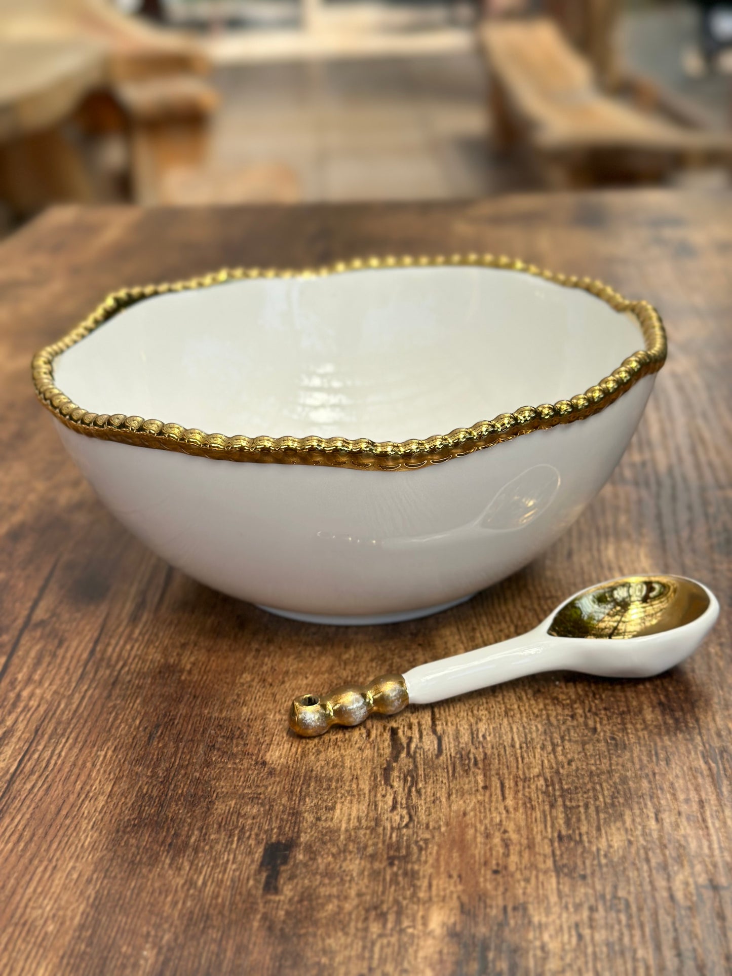 NA-BA-026 Bowl + Cuchara Borde Dorado en Bolas
