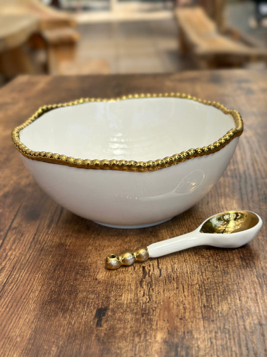 NA-BA-026 Bowl + Cuchara Borde Dorado en Bolas