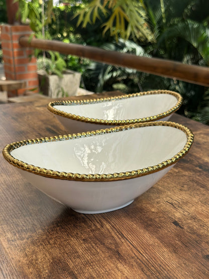 NA-BA-027 Bandeja de servicio a la mesa borde dorado en bolas. Set x2