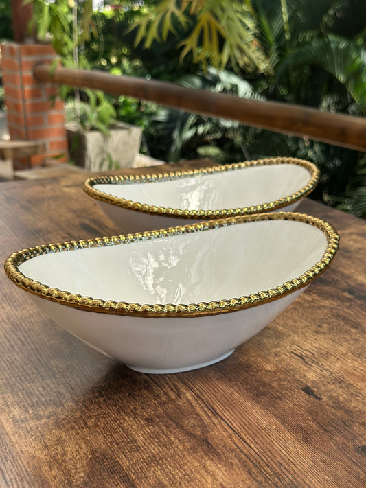 NA-BA-027 Bandeja de servicio a la mesa borde dorado en bolas. Set x2