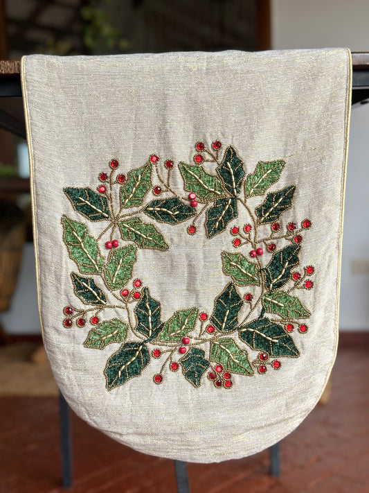 NA-CA-008 Camino de Mesa Corona de Navidad bordado