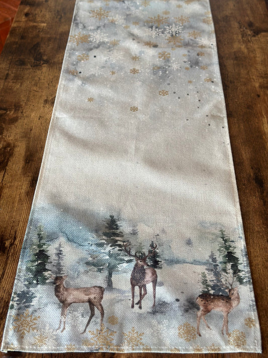 NA-CA-015 Camino de Mesa Renos y Copos de Nieve Navidad