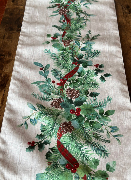 NA-CA-020 Camino de Mesa Hojas Navidad Beige