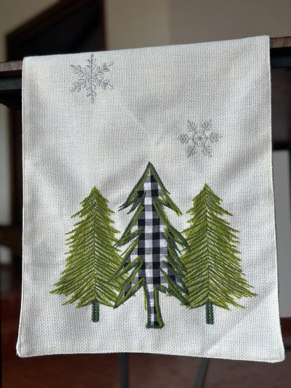 NA-CA-025 Camino de Mesa Doble Faz Árbol Navidad y Cuadros Búfalo