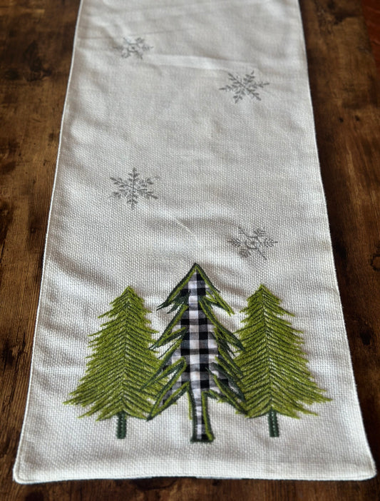 NA-CA-025 Camino de Mesa Doble Faz Árbol Navidad y Cuadros Búfalo