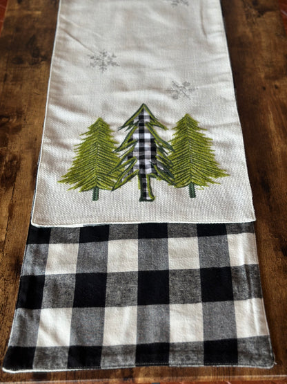 NA-CA-025 Camino de Mesa Doble Faz Árbol Navidad y Cuadros Búfalo
