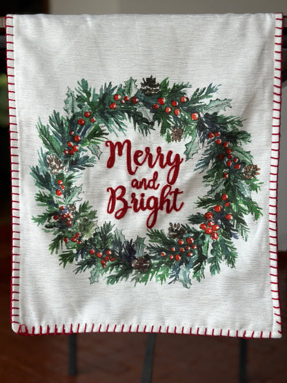 NA-CA-029 Camino de Mesa Merry and Bright Navidad Bordado