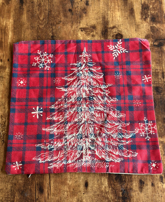 NA-CO-005 Cojin Cuadros Rojos, Arbol Blanco Navidad