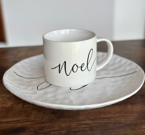 NA-PL-015 Platos Set x 2 Blanco Joy  & Mug  x 4 Puestos Navidad