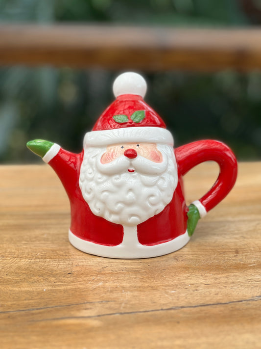 NA-DE-035 Decoración Tetera Papa Noel Gorro Rojo Navidad