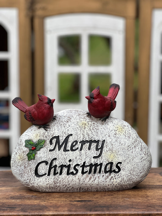 NA-DE-069 Decoración Piedra Merry con Cardenales Navidad