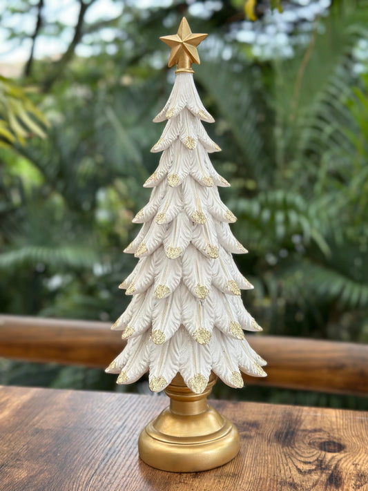 NA-DE-087 Árbol Navidad Blanco con Escarcha Dorada. Set x 2