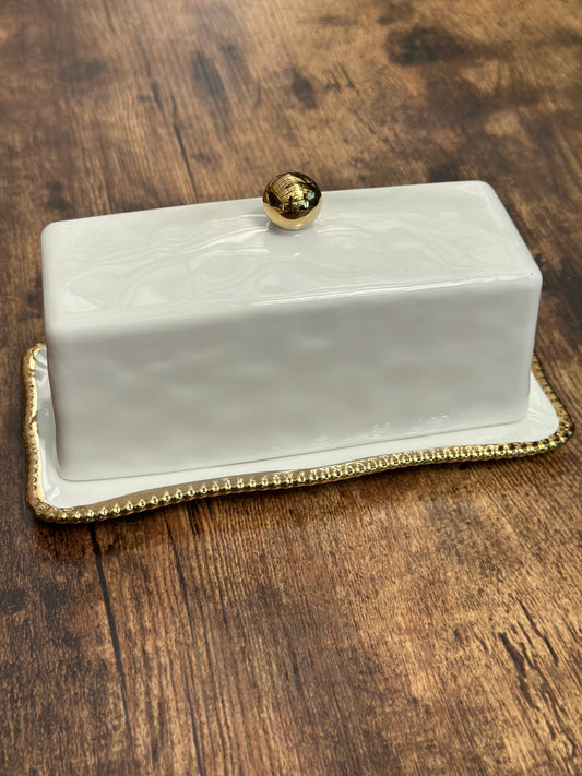 NA-DE-164A Mantequillera Borde Dorado en Bolas (Descuento)