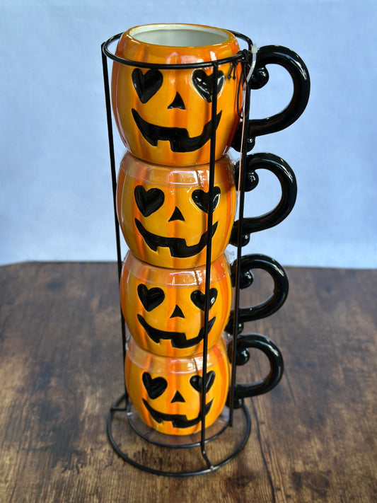 OT-DE-100  Mugs Naranja Ojitos Corazones. Set x 4