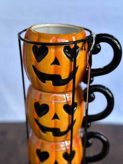 OT-DE-100  Mugs Naranja Ojitos Corazones. Set x 4
