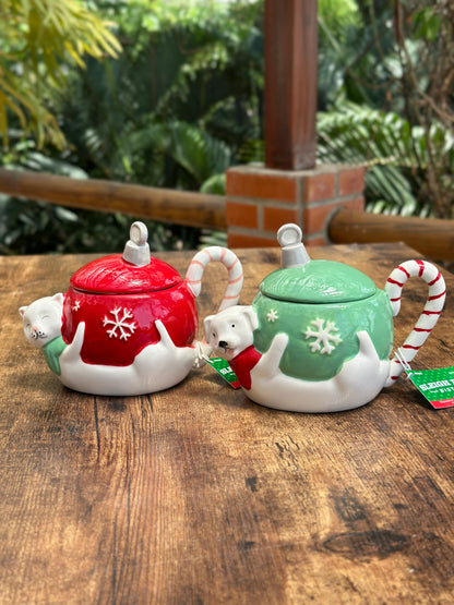 NA-JT-007 Mug Verde Perro & Rojo Gato. Set x 2