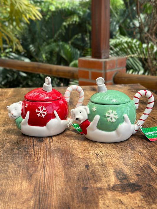 NA-JT-007 Mug Verde Perro & Rojo Gato. Set x 2