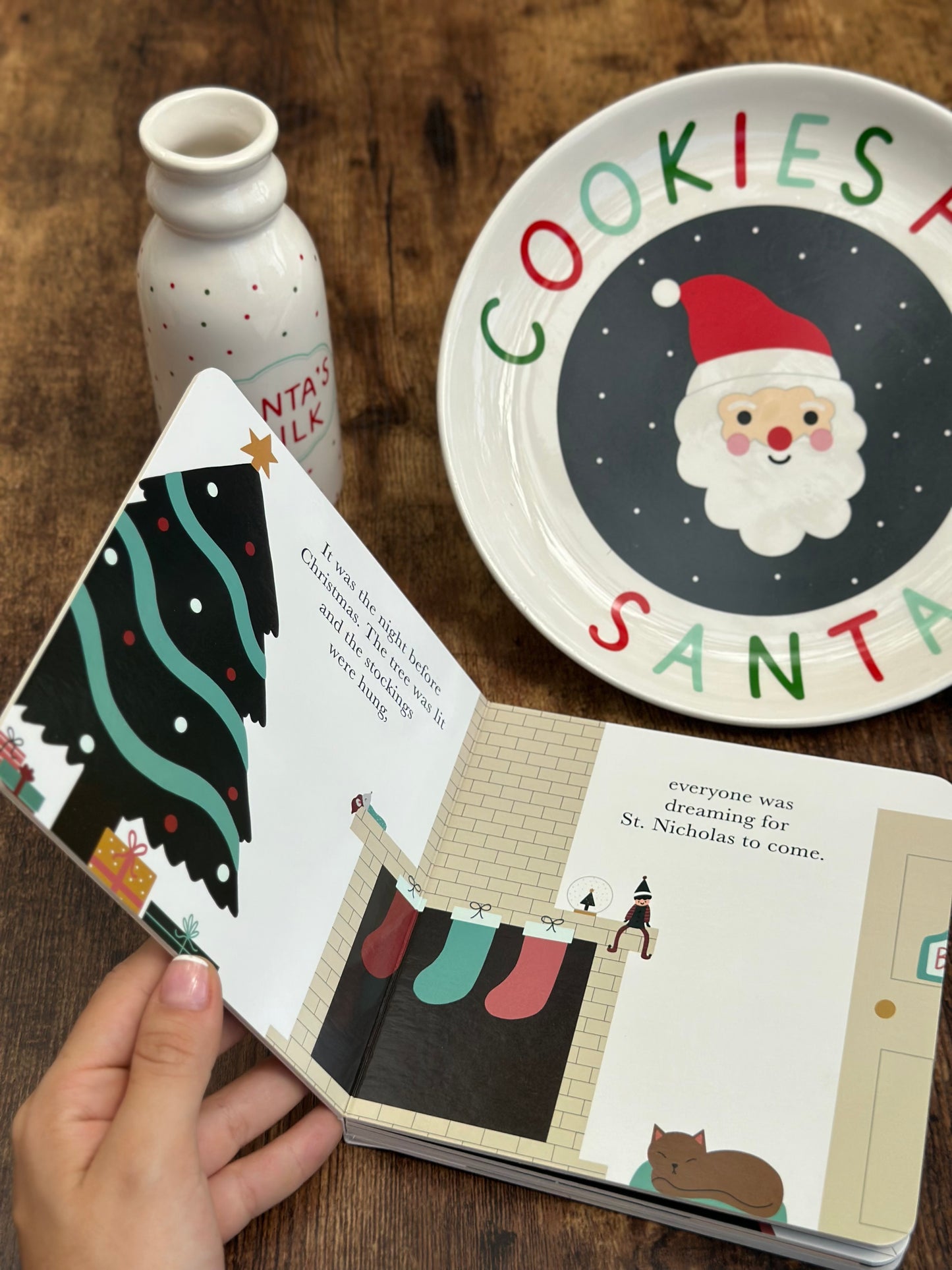 NA-JT-009 Set Cookies para Santa Blanco. Plato, Libro & Botella