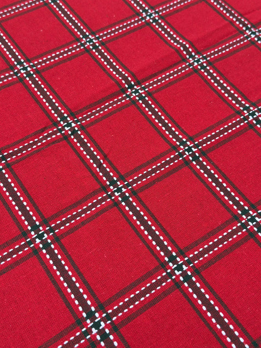 NA-MA-010 Mantel Rojo Cuadros líneas punteadas Navidad
