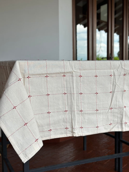 NA-MA-015 Mantel Beige Cuadros Rojos Navidad