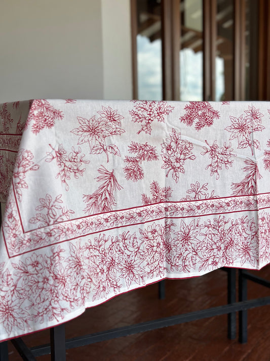 NA-MA-017 Mantel Blanco con  Flores Rojas Navidad