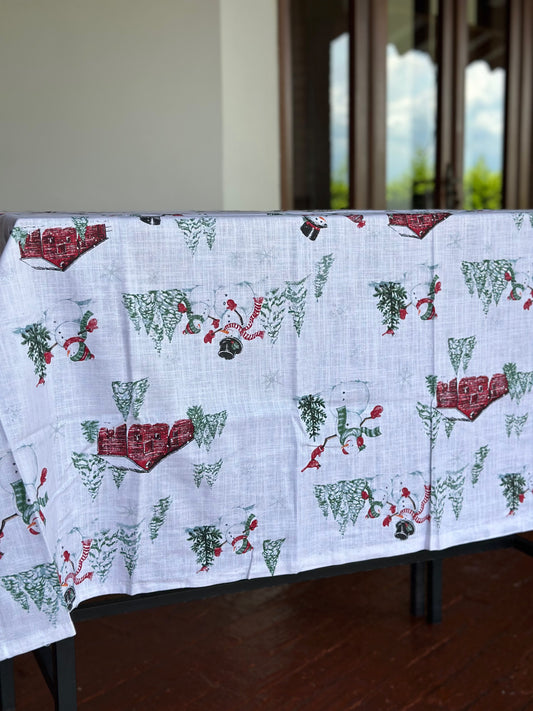 NA-MA-023 Mantel Blanco Muñecos de Nieve Navidad