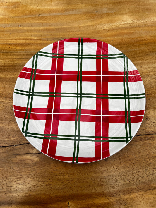 NA-PL-014 Plato Principal Cuadro Rojo Verde Blanco x 6 Puestos Navidad