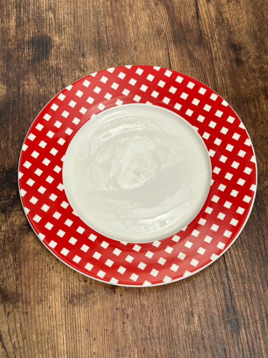 NA-PL-036 Plato Postrero Cuadros Blancos y Rojos x 8