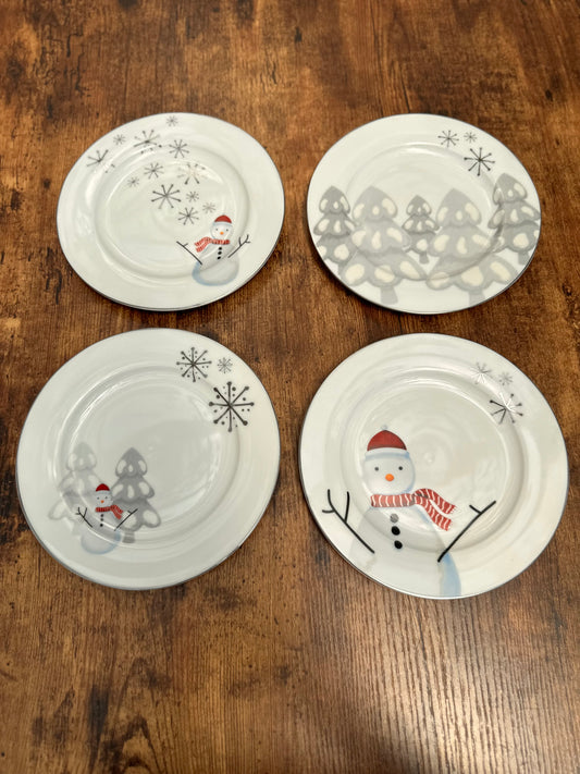 NA-PL-038 Plato Postrero Muñeco de Nieve - Arboles x 8. Surtido