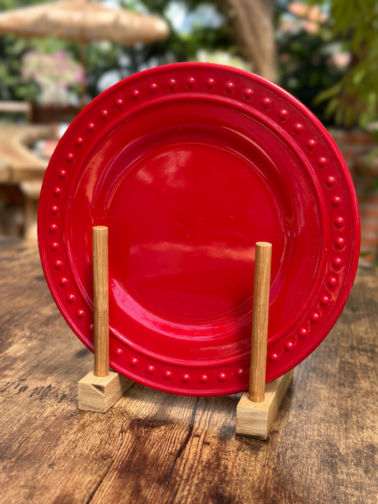 NA-PL-039 Plato Postrero Rojo Bolas en Borde  x 8. Melamina