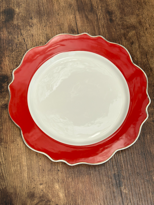 NA-PL-040 Plato Postrero Blanco Borde Rojo x 8