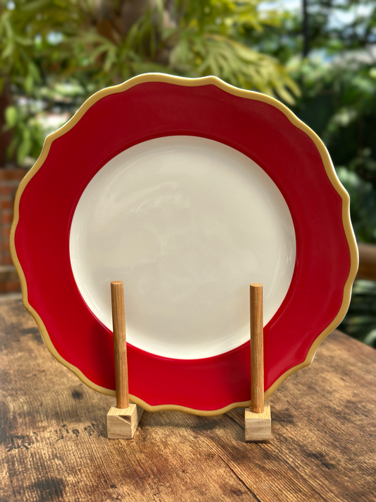NA-PL-045 Plato Principal Blanco Borde Rojo & Dorado x 8
