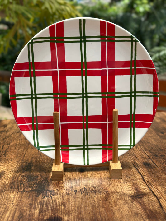 NA-PL-049 Plato Principal Blanco con Líneas Rojas - Verdes x8