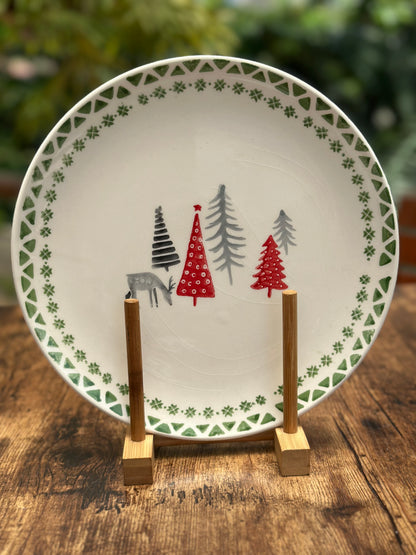 NA-PL-050 Plato Principal Reno y Arboles de Navidad x 8